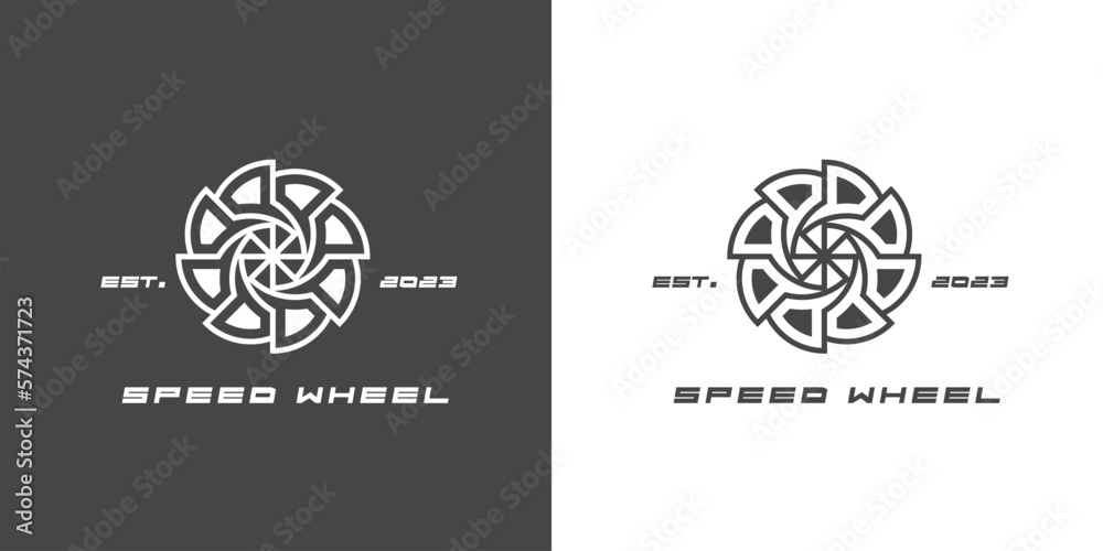 Fototapeta premium Illustration of a speed wheel fast wheel logo Tire garage ride car simple flat creative idea icon vector minimalism mechanic automotive repair shop transport travel.&nbsp;