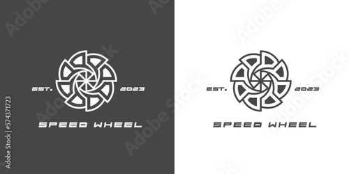 Illustration of a speed wheel fast wheel logo Tire garage ride car simple flat creative idea icon vector minimalism mechanic automotive repair shop transport travel. 