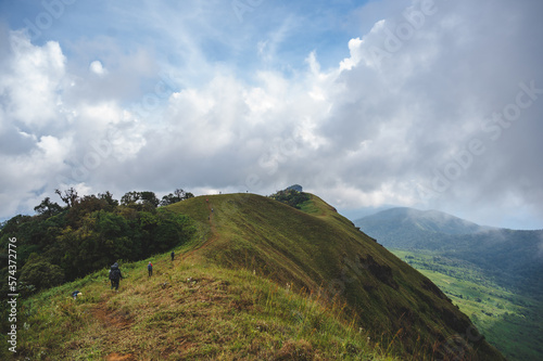 Chiangmai.thailand 19.11.2022 unacquainted people hiking on monjong mountain with Beautiful view.Doi Mon Jong is one of the top ten peaks in Thailand.