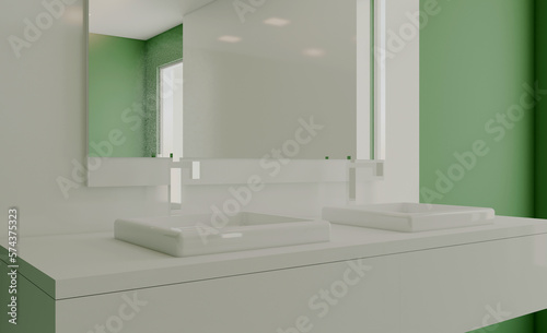 Clean and fresh bathroom with natural light. 3D rendering.