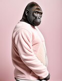 Un gorila con un jersey rosa