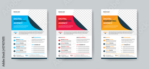 Corporate business flyer Brochure creative design. Multipurpose template with cover, back and inside pages. Trendy minimalist flat geometric design. Vertical a4 format.