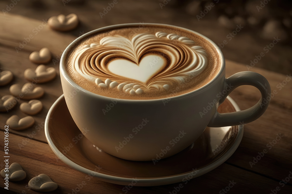 Heart Shaped Coffee cup. Generative AI Heart Shaped Coffee cup. Generative AI
