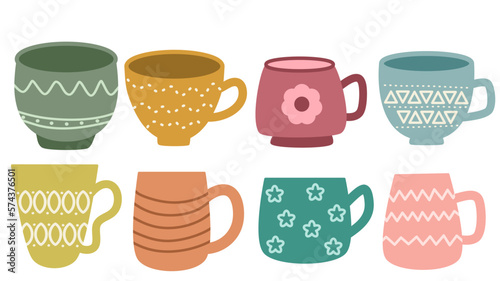 set of cups. mugs collection clip art