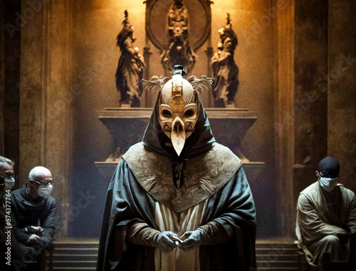Fotografia A masked priest of a secret religious society - generative ai