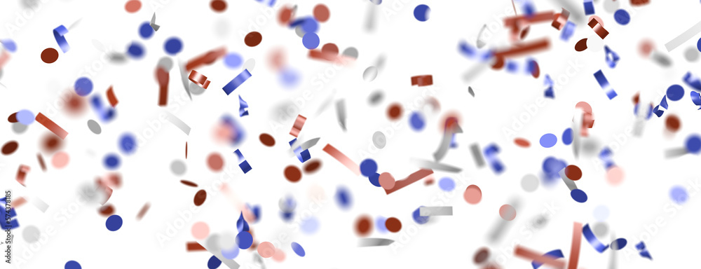 Confetti - Red white blue shiny confetti Confetti on white background, isolate, tricolor concept, independence and freedom day USA
