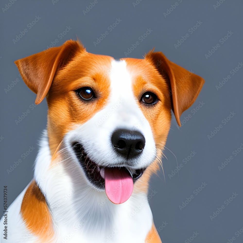 Beautiful Jack Russell Terrier dog isolated on dark background , Realistic concept art. Cartoon digital painting. Generative AI