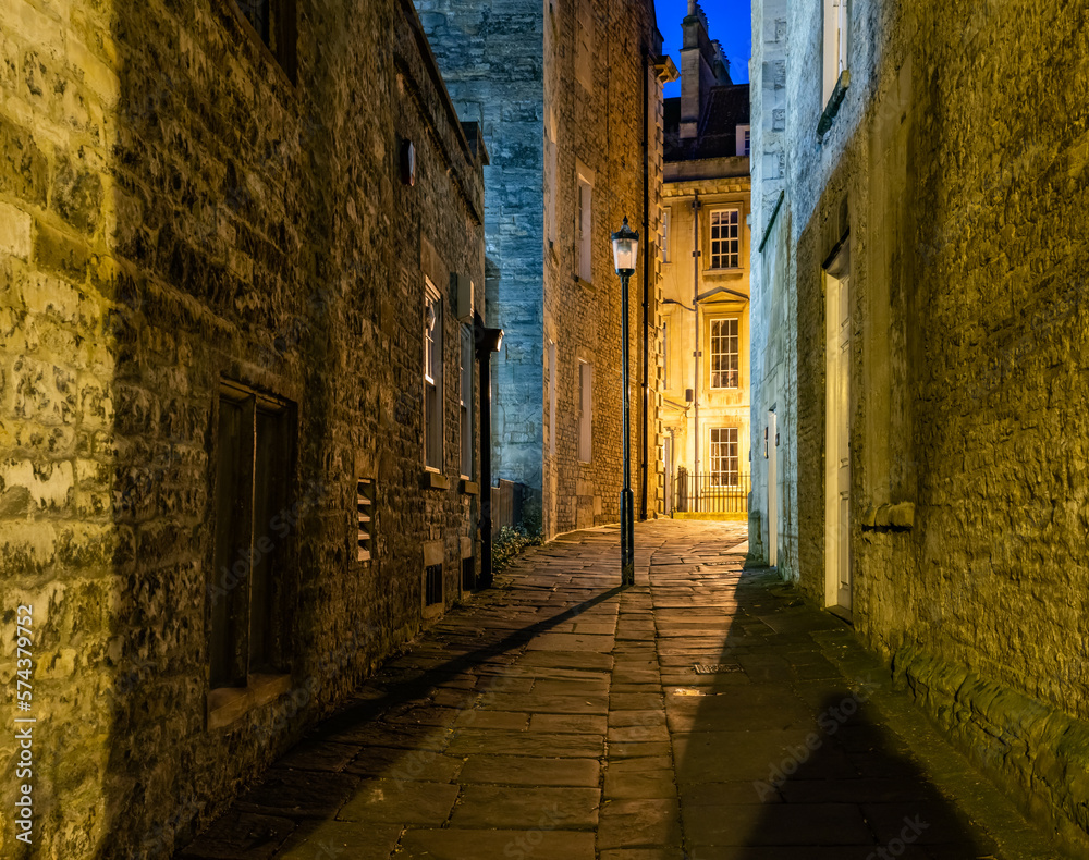 walking around Bath historic city centre at dawn