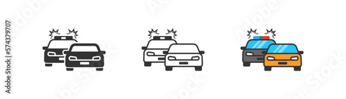 Polace chasing a car icon on light background. Patrol symbol. Trap, officer, cop, arrest, car insurance, carjaking. Outline, flat and colored style. Flat design. Vector illustration.