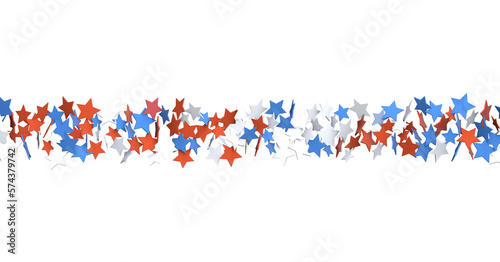 Fototapeta Naklejka Na Ścianę i Meble -  Red white blue shiny confetti stars on white background, isolate, tricolor concept,