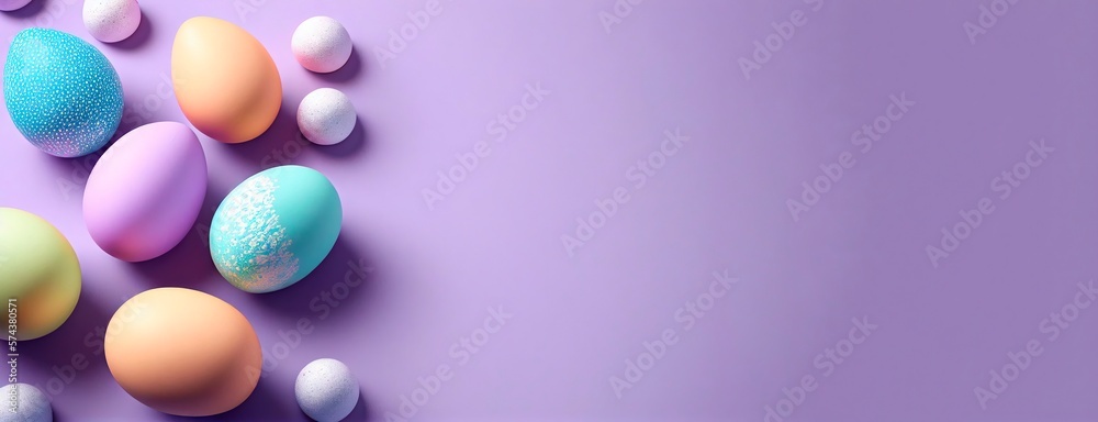 Happy Easter! Colorful Easter eggs on a pastel background. Decoration concept for greetings and presents on Easter Day celebration time. Generative AI Happy Easter! Colorful Easter eggs on a pastel background. Decoration concept for greetings and presents on Easter Day celebration time. Generative AI