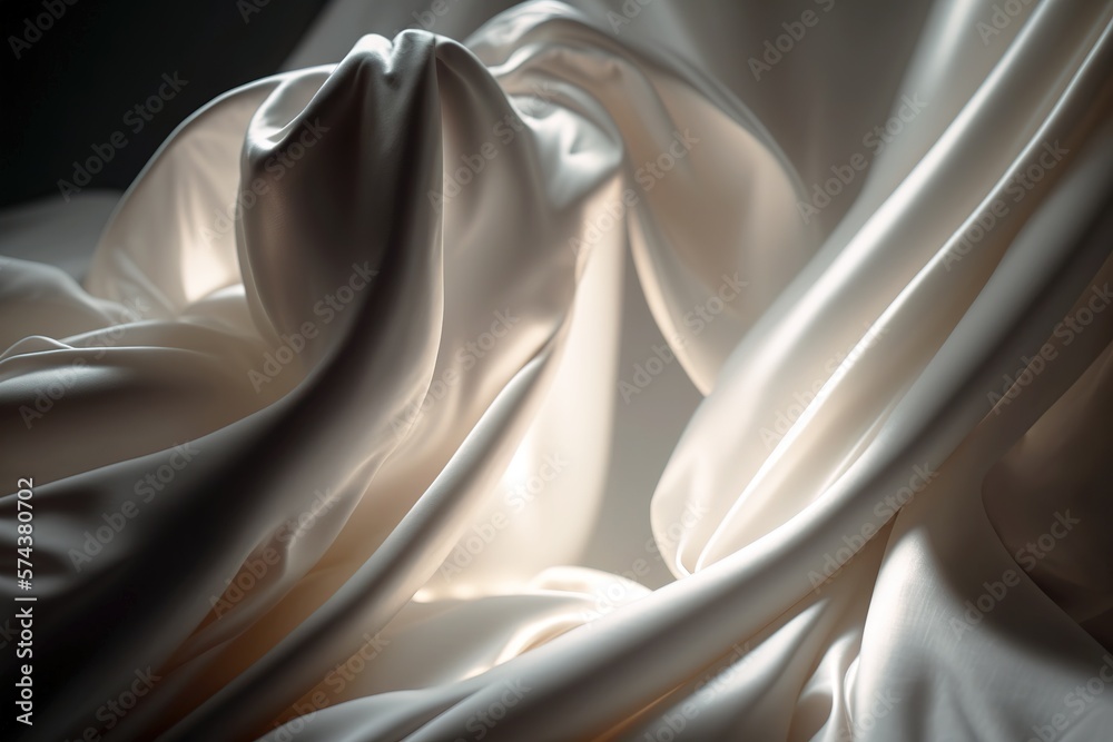 Satin fabrics close up textured background in silver color. Generative AI illustration Satin fabrics close up textured background in silver color. Generative AI illustration