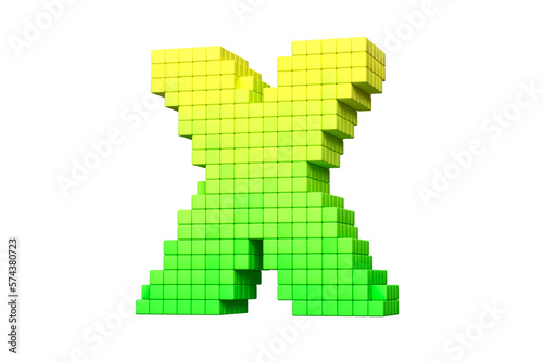 Letter X made of yellow to green 3D cubes. High quality 3D rendering.