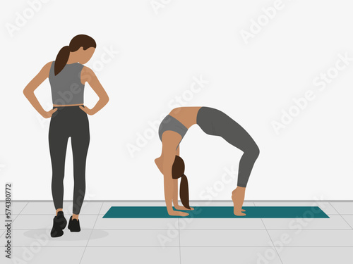 Two female characters go in for sports indoors