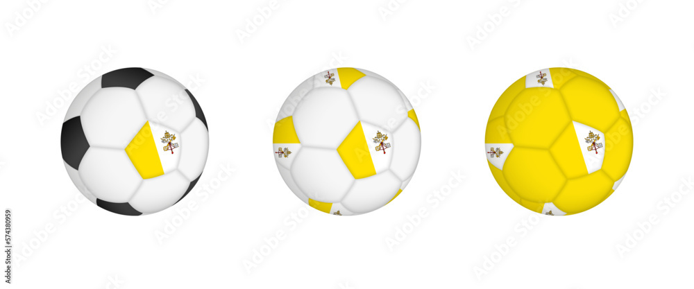 Collection football ball with the Vatican City flag. Soccer equipment mockup with flag in three distinct configurations. Collection football ball with the Vatican City flag. Soccer equipment mockup with flag in three distinct configurations.