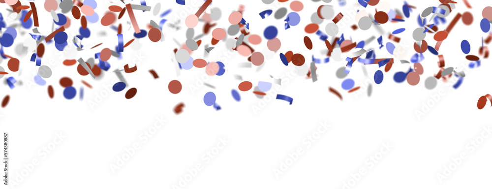 confetti - USA banner mockup with confetti confetti in American national colors. USA Presidents Day, American Labor day, Memorial Day, US election concept.