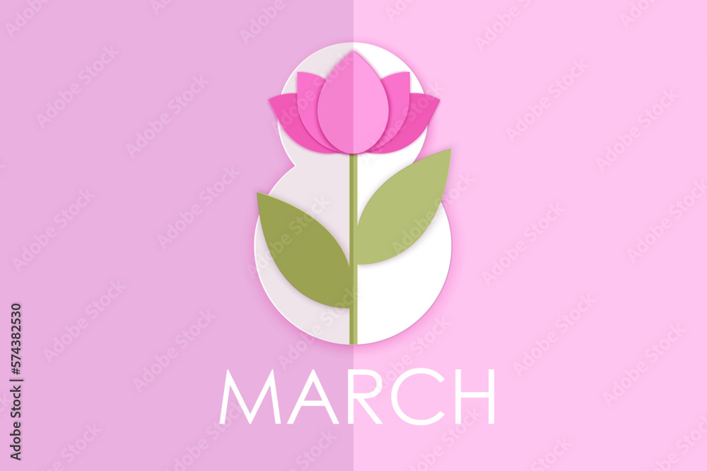 8 March greeting card template. Paper art style flower, lettering. Number 8 typography design. 8 March greeting card template. Paper art style flower, lettering. Number 8 typography design.