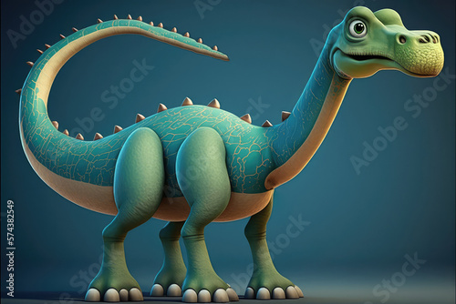 Dinosaurs cartoon character. Brachiosaurus. Funny animal 3d illustration.  ai genearated 