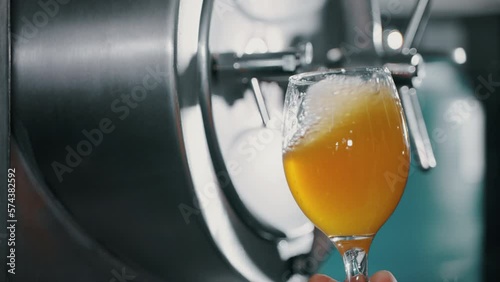 Swirling test portion of beer from the tank at brewery