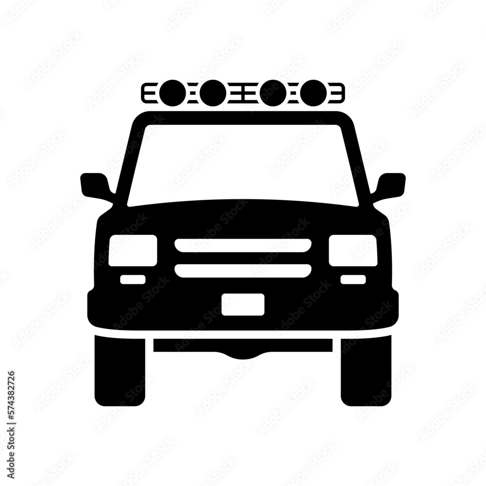 SUV icon. Off-road vehicle. Black silhouette. Front view. Vector simple flat graphic illustration. Isolated object on a white background. Isolate.