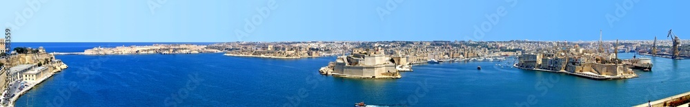 panoramic view of the port of Valletta, capital of the island of Malta off the coast of Tunisia, in the heart of the Mediterranean