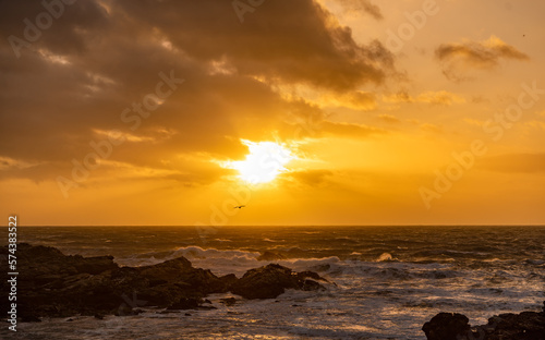 Rough seas at sunset on the Isle of Anglesey