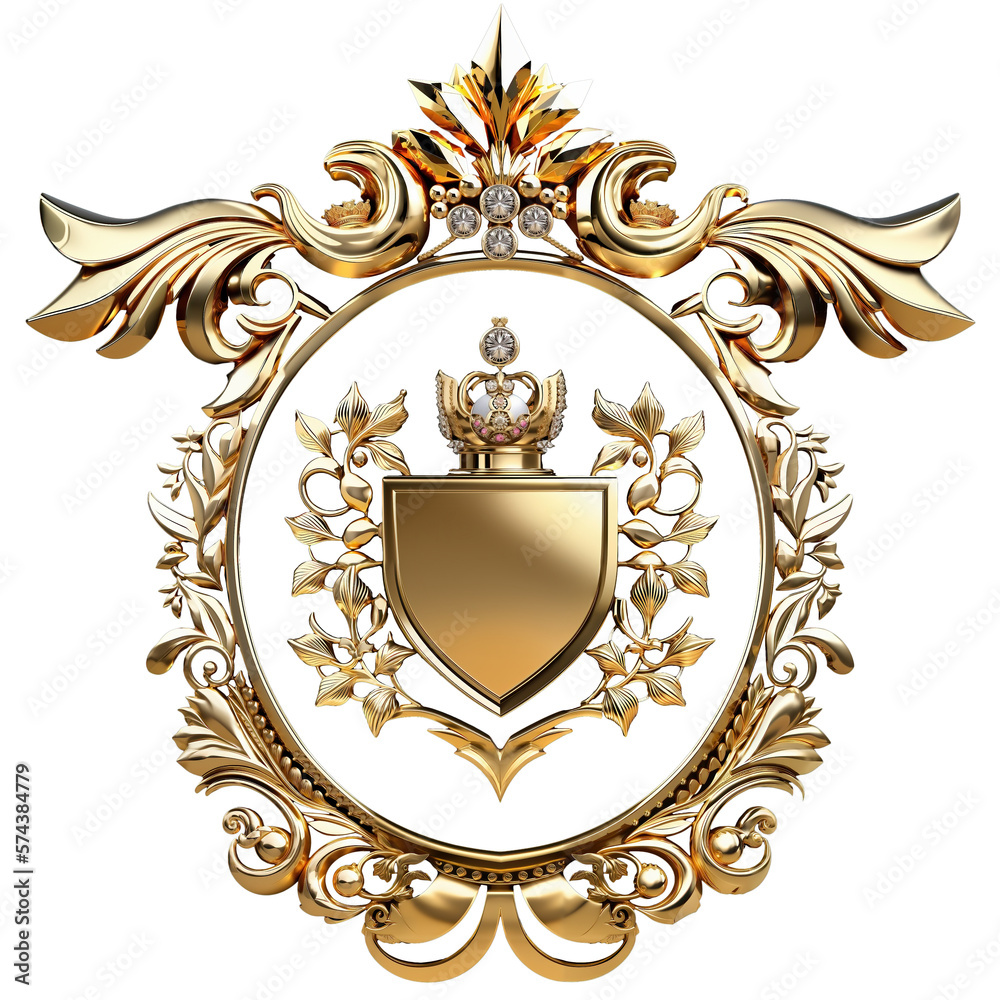 Golden Shield Royal Crest, Coat of Arms, with emblem and jewels. Isolated on transparent background. Generative AI Golden Shield Royal Crest, Coat of Arms, with emblem and jewels. Isolated on transparent background. Generative AI
