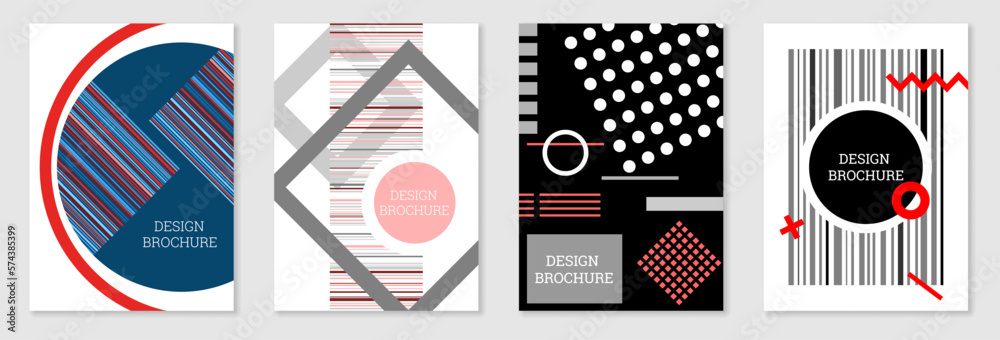 Set of cover design in Memphis style. Geometric design, abstract background. Fashionable bright cover, banner, poster, booklet. Creative colors. Set of cover design in Memphis style. Geometric design, abstract background. Fashionable bright cover, banner, poster, booklet. Creative colors.