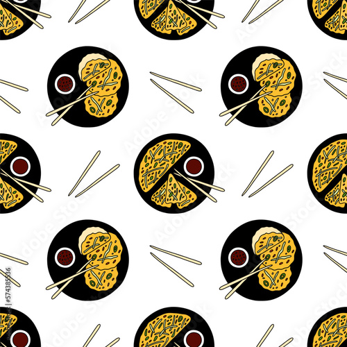 Pajeon, korean traditional food. Vector seamless pattern.