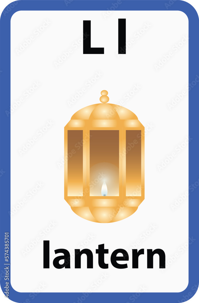 Alphabet flashcard for children with the letter l from lantern