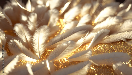 Beautiful close-up shot of gold and white feather background