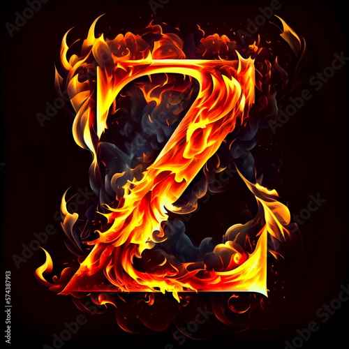 Fiery font letter Z. Generative AI illustration