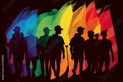 Colorful silhouettes of people supporing LGBT rights