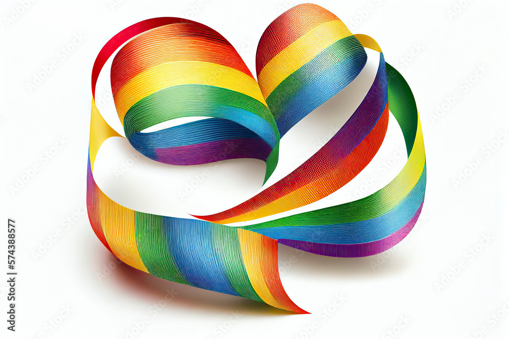 LGBT rainbow ribbon in the shape of heart. Pride tape symbol. Isolated on a white background LGBT rainbow ribbon in the shape of heart. Pride tape symbol. Isolated on a white background