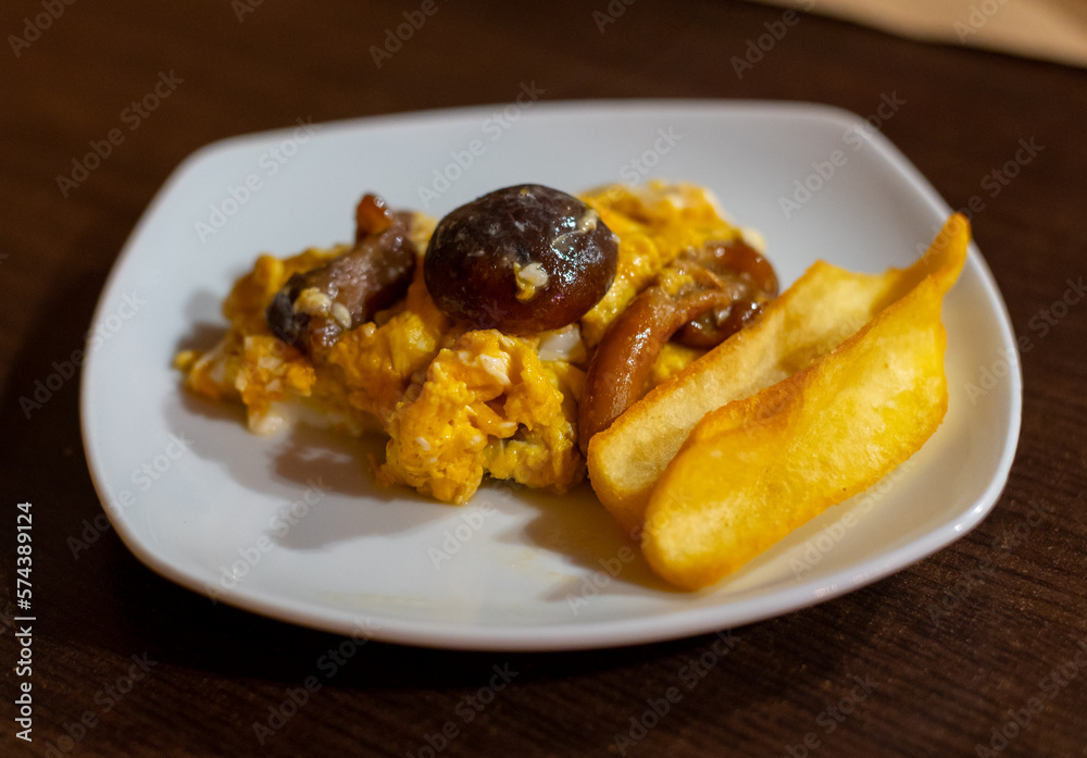 Homemade scrambled eggs with forest mushrooms Homemade scrambled eggs with forest mushrooms