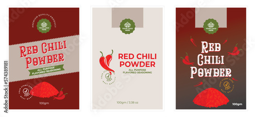 Chili Powder Label Set Template Red Chilli Powder pouch packaging design, Spice vintage label design paprika label illustration