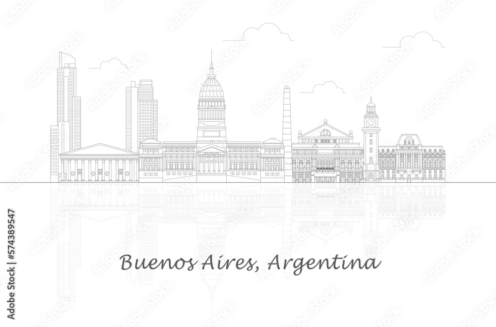 Outline Skyline panorama of city of Buenos Aires, Argentina - vector illustration