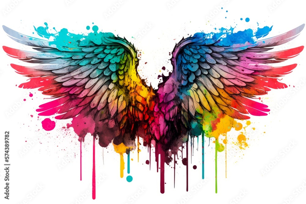 Watercolor Illustration of Grunge Style Bird Or Angel Wings With Paint