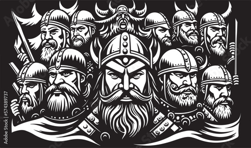 Beautiful and trendy black and white linocut art of a viking