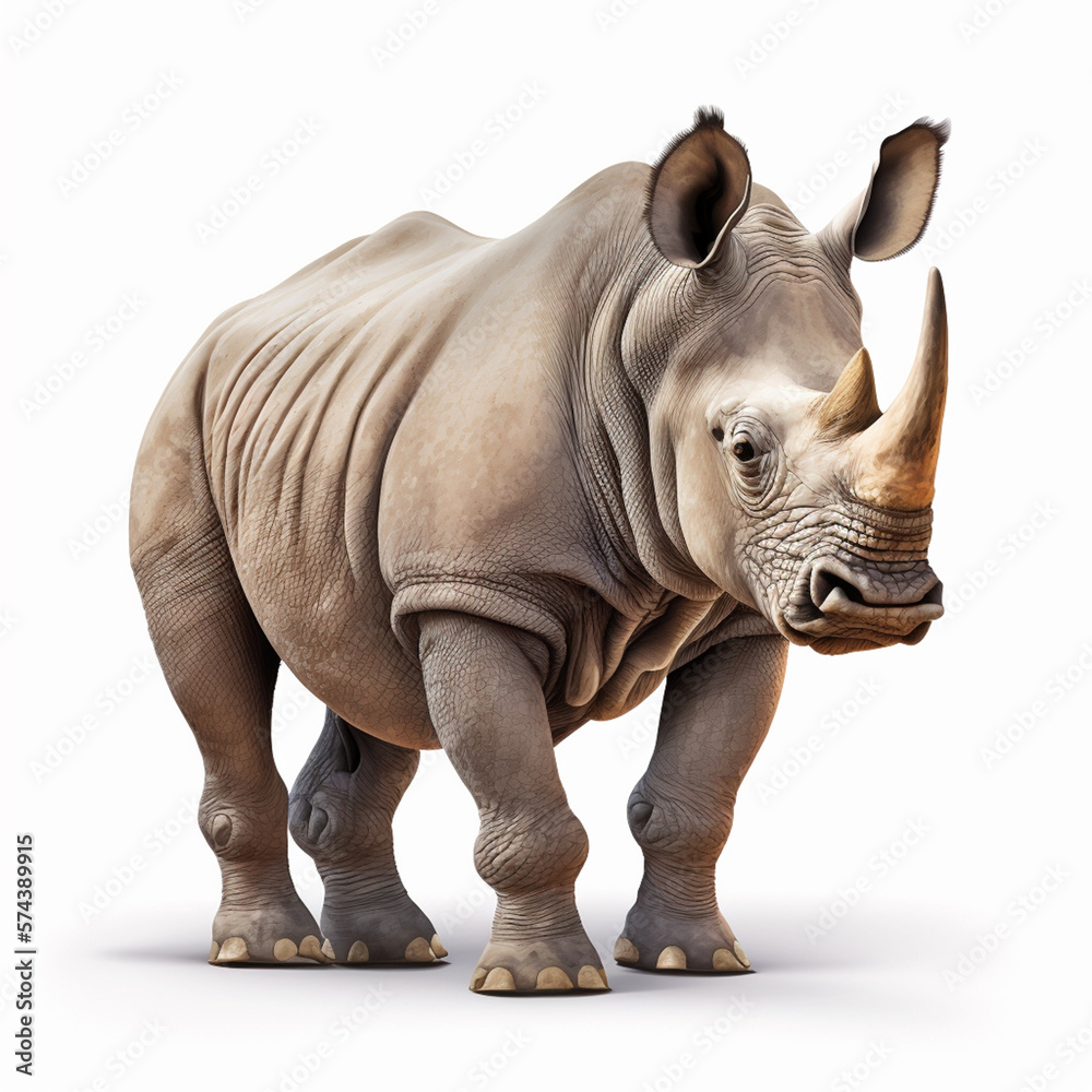 Fototapeta premium Detailed, cut-out of a single rhinoceros, made with generative AI