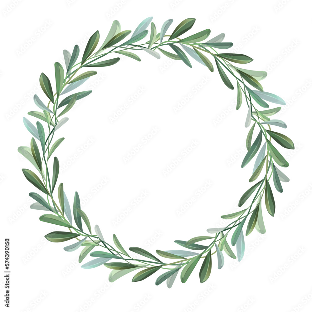 Wreath with olive branches. Green wreath design. Wreath with olive branches. Green wreath design.