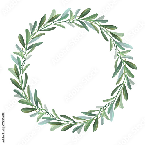 Wreath with olive branches. Green wreath design.