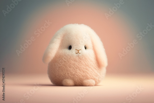 Pink Easter toy Bunny from fur on a pastel pink background