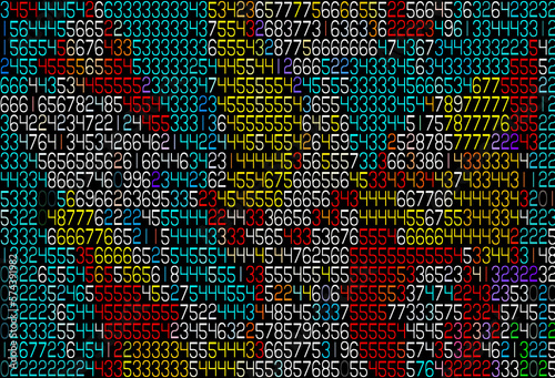 Data streaming numbers computer screen display abstract background in color