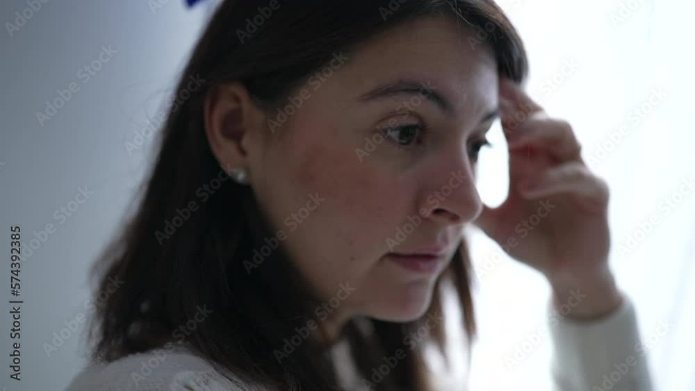 Displeased woman reacting with negative emotion scolding someone off camera. Judgemental female person Displeased woman reacting with negative emotion scolding someone off camera. Judgemental female person