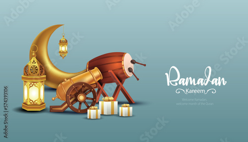 Eid Mubarak and Ramadan Kareem greetings. golden lantern hanging and half moon golden background .vector illustration design