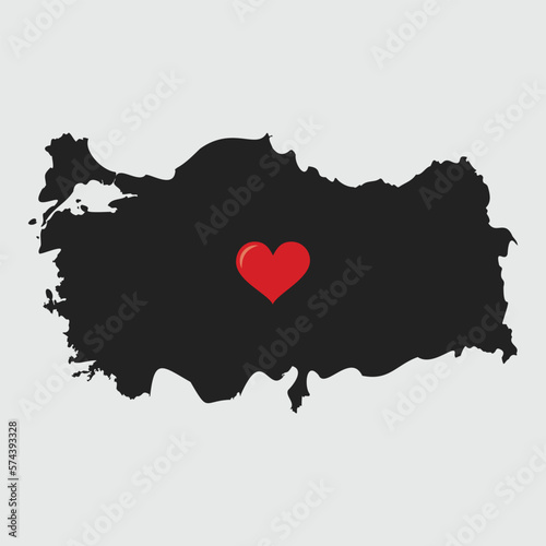 Turkey map with heart silhouette. Vector