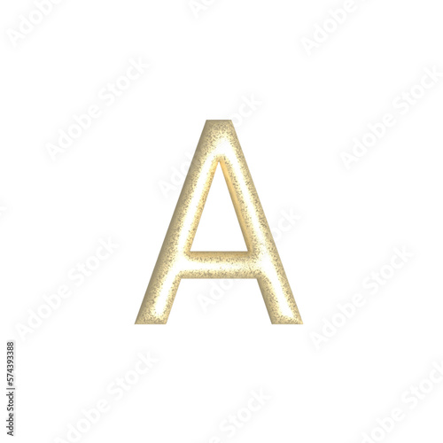 A alphabet letters gold foil isolated. Gold yellow metallic letter. Alphabetical font. Foil symbol. Bright metallic 3D