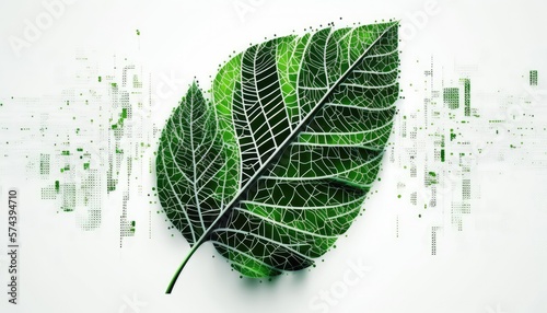 Cybersecurity and data privacy illustration with the high-tech concept of big data or cyber security. covered in green leaves, clean ultra white studio background