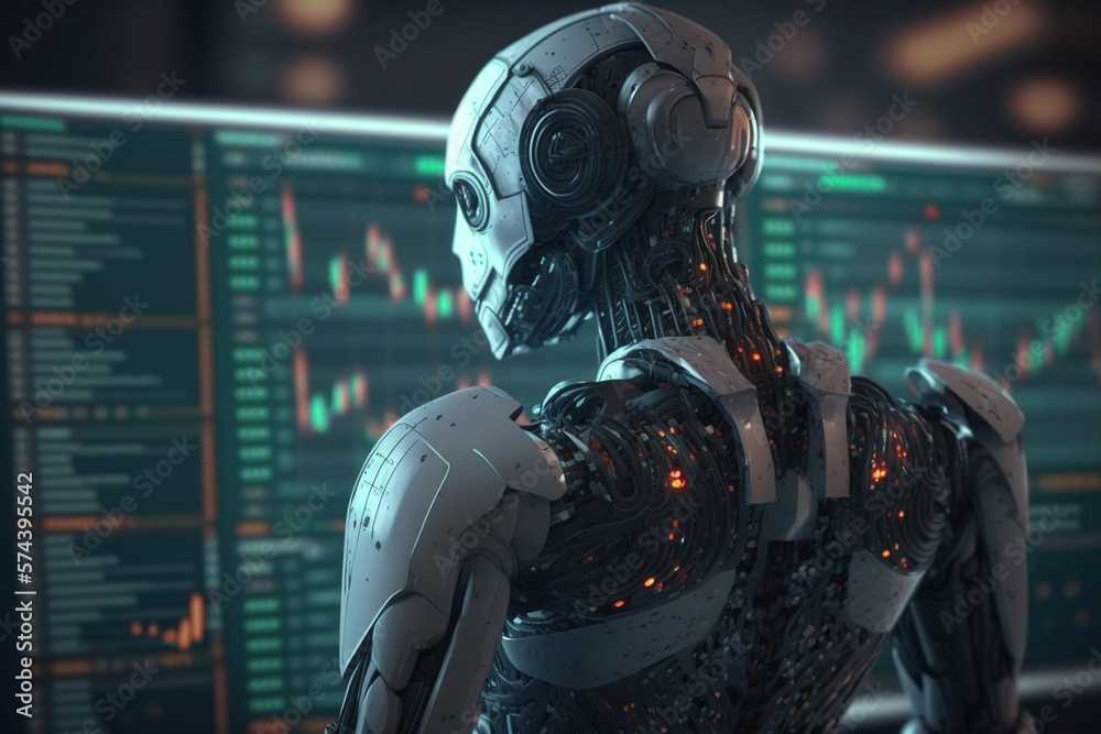 Humanoid robot trader. Generative AI. Humanoid robot trader. Generative AI.